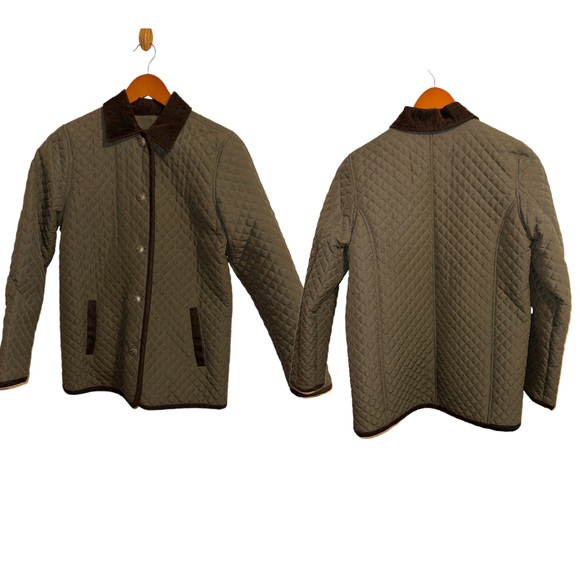 Charter Club Olive Green Quilted w/Brown Corduroy-trim Jacket Petite - Picture 9 of 9